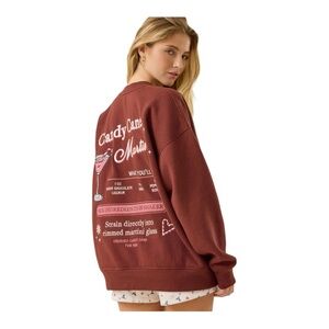 Altar’d State NWT Candycane Martini RumBrown Sweatshirt with Cocktail Embroidery